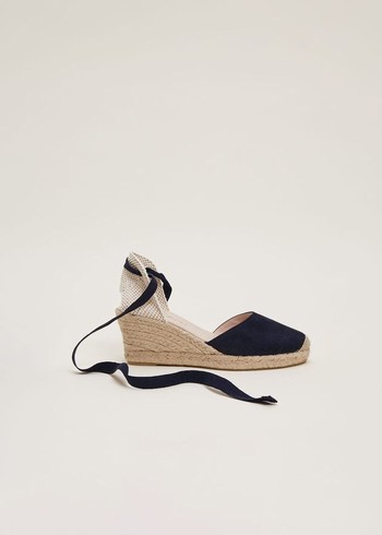 Phase Eight Suede Tie Espadrille Heels Navy USA | 9172348-XP